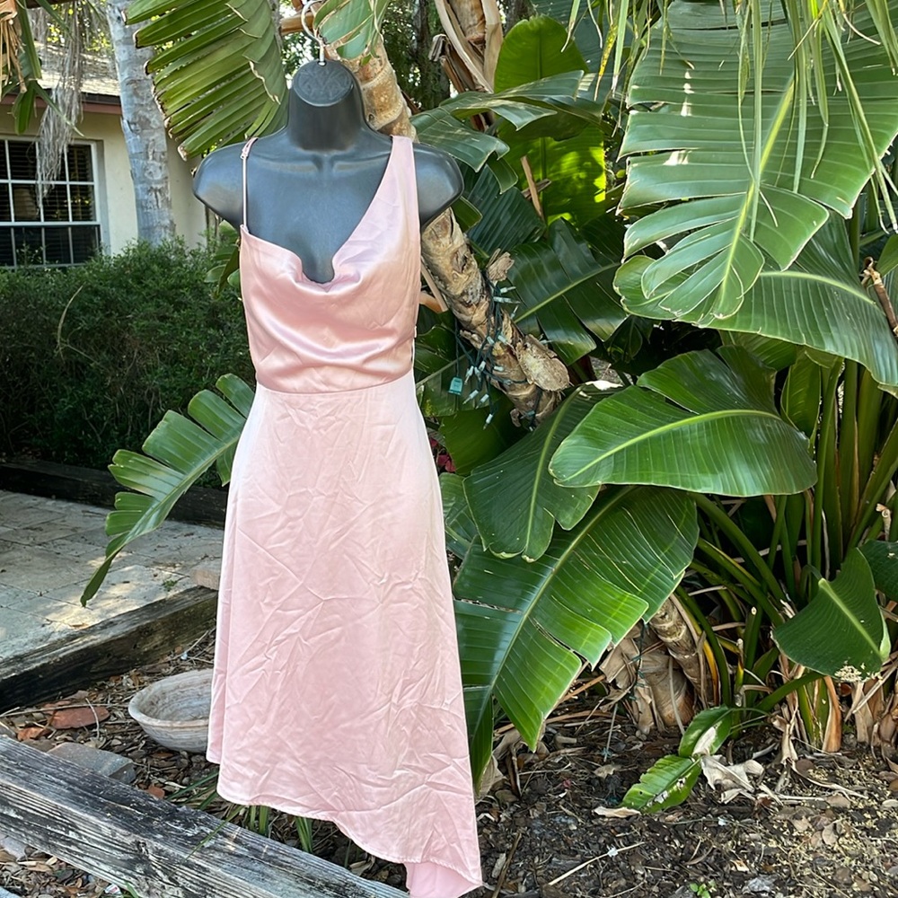 pastel pink asymmetric satin dress